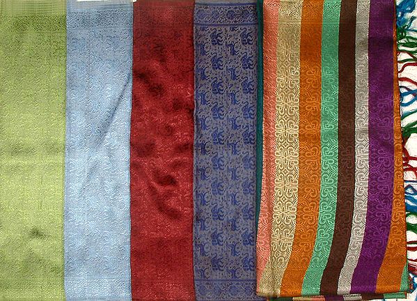 Lot of Five Jamawar Stoles with Tanchoi Weave
