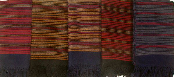 Lot of Five Kullu Stoles with Stripes