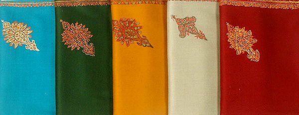 Lot of Five Plain Shawls with Embroidery on Edges