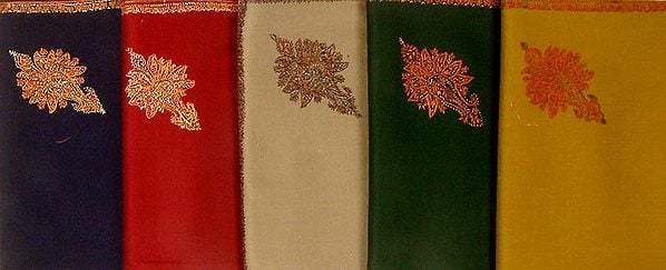 Lot of Five Plain Shawls with Embroidery on Edges