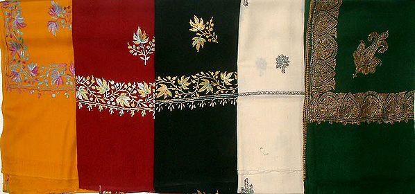 Lot of Five Pure Wool Shawls with Embroidery
