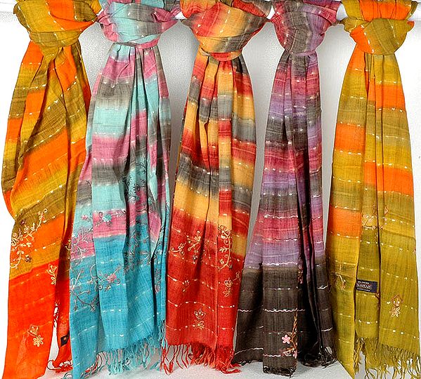 Lot of Five Shaded Stoles with Sequins and Threadwork
