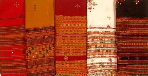 Lot of Five Shawls from Kutchh with Thread Work