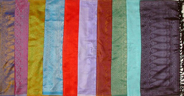 Lot of Ten Pure Silk Jamawar Stoles with Tanchoi Weave