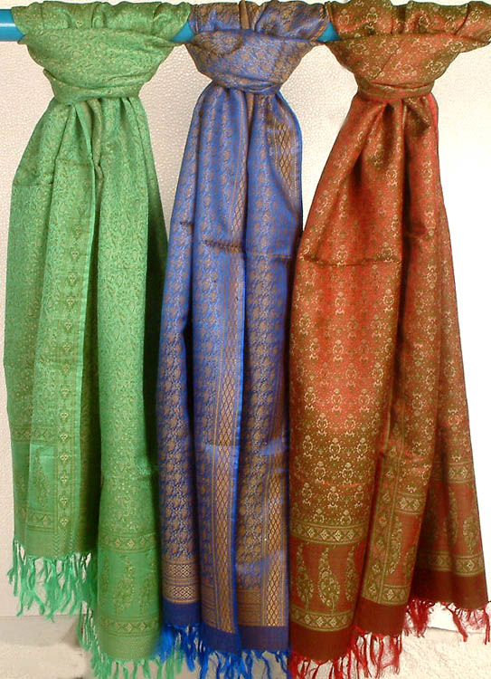 Lot of Three Handwoven Jamdani Stoles with Dense Weave