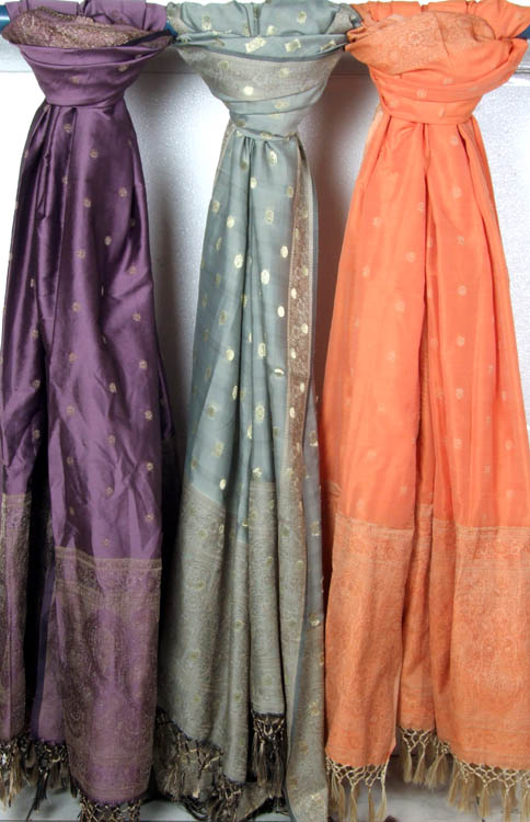 Lot of Three Jacquard Woven Shawls from Banaras