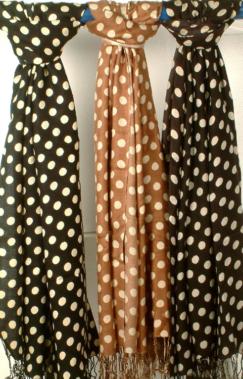 Lot of Three Polka-Dotted Silk-Wool Stoles