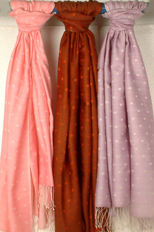 Lot of Three Polka-Dotted Silk-Wool Stoles