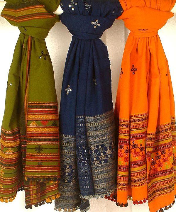 Lot of Three Shawls from Kutchh with Mirrors