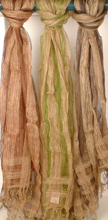 Lot of Three Stoles from Bengal with Golden Thread Weave