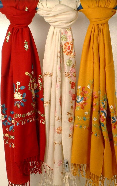Lot of Three Stoles with Aari-Embroidered Flowers