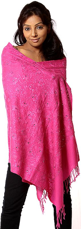 Magenta Aari Stole with Self-Colored Embroidery and Beadwork