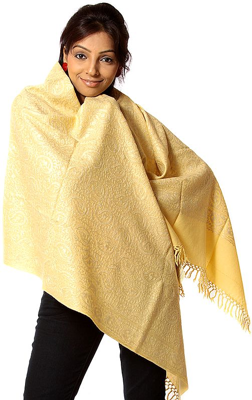 Maize-Yellow Stole with Self-Colored Aari Embroidery All-Over