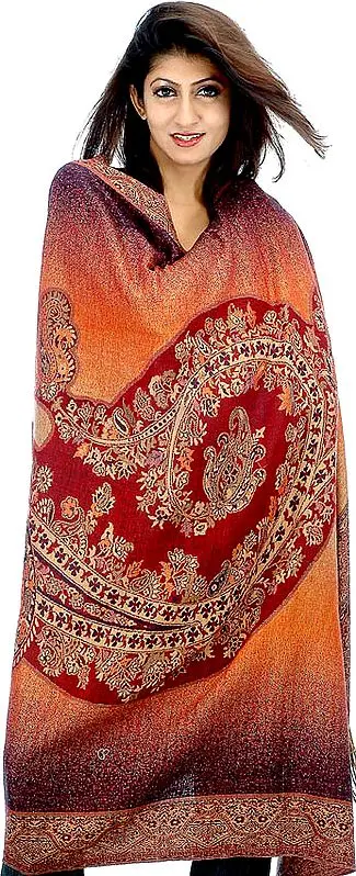 Maroon Double-Sided Jamawar Shawl