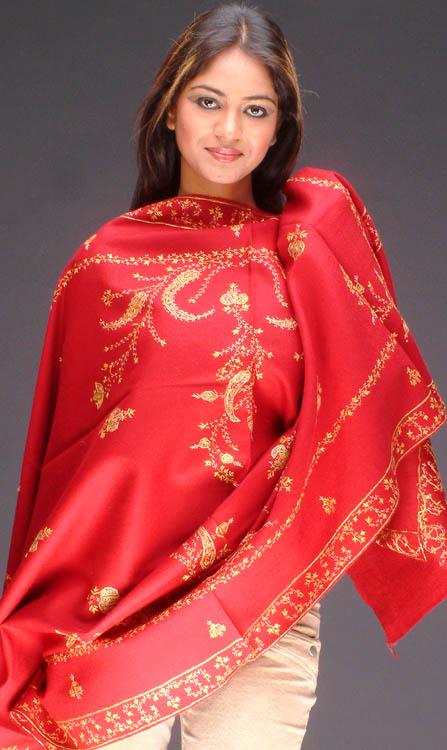 Maroon Shawl with All-Over Embroidery