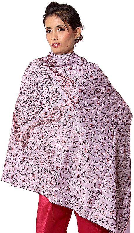 Mauve Tusha Shawl with All-Over Sozni Embroidery by Hand