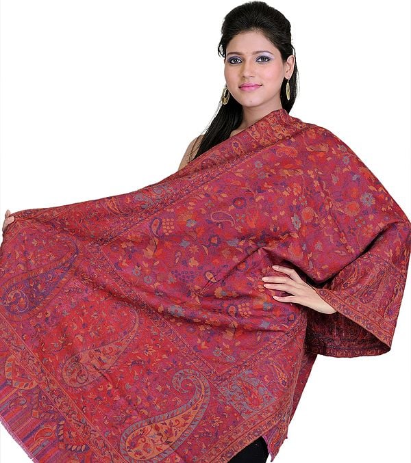 Mellow-Mauve Kani print Stole with Multi-Colored Thread Weave