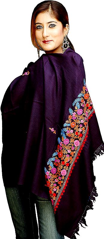 Midnight Blue Stole with Aari-Embroidery