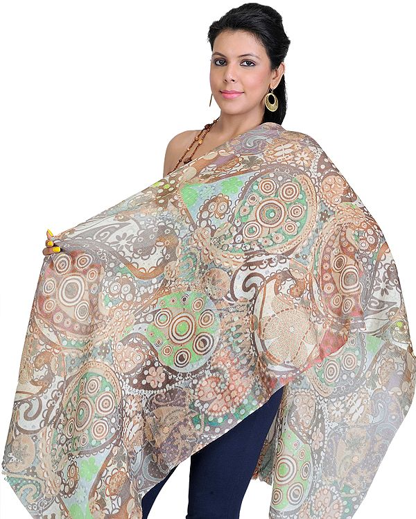 Multi Color Stole with Digital Printed Paisleys