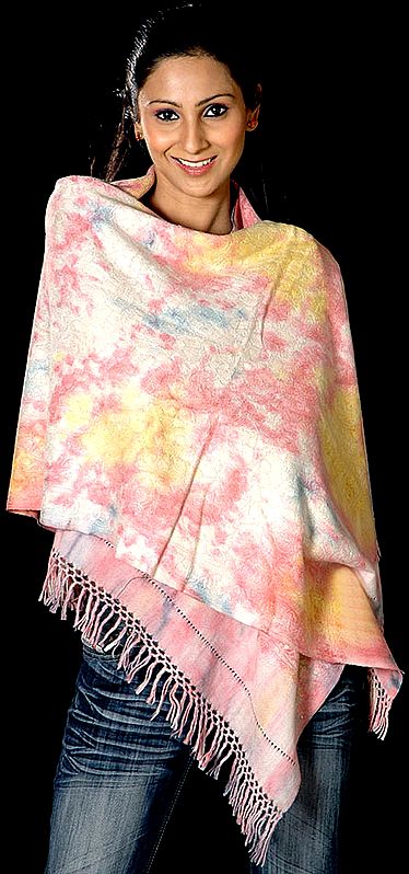 Multi-Color Batik Shaded Stole with All-Over Aari Embroidery