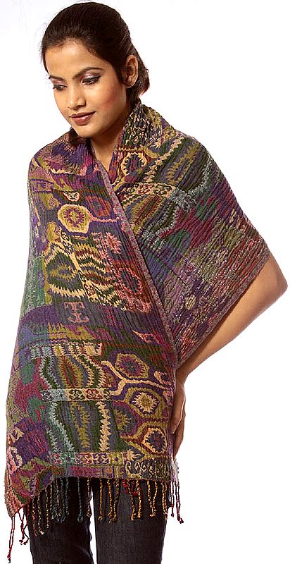 Multi-Color Boiled-Wool Stole with All-Over Weave