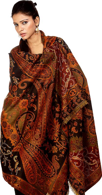 Multi-Color Jamawar Shawl with Needle Embroidery Hand
