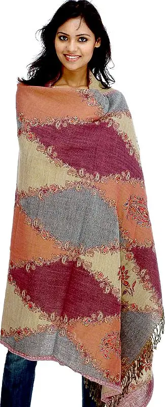 Multi-Color Jamawar Shawl with Thread Work