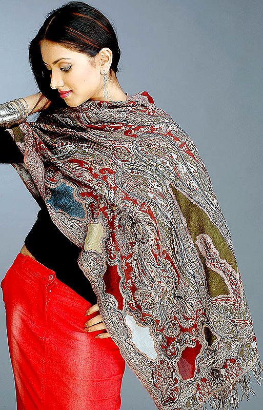 Multi-Color Jamawar Stole with Beads