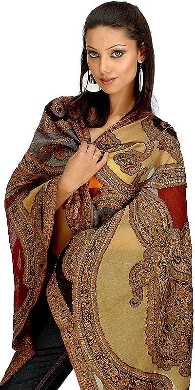 Multi-Color Jamawar Stole with Beads