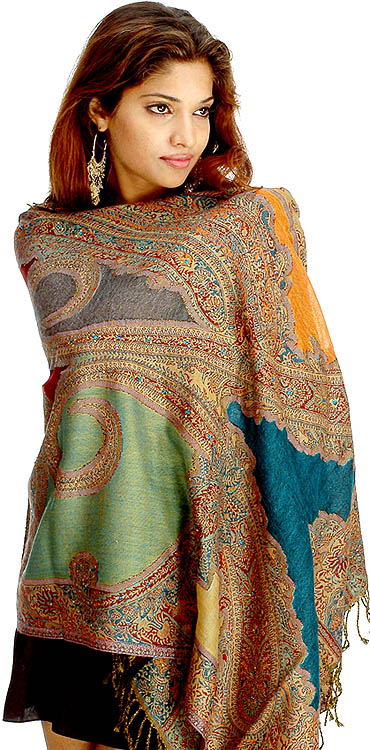 Multi-Color Jamawar Stole with Crystals