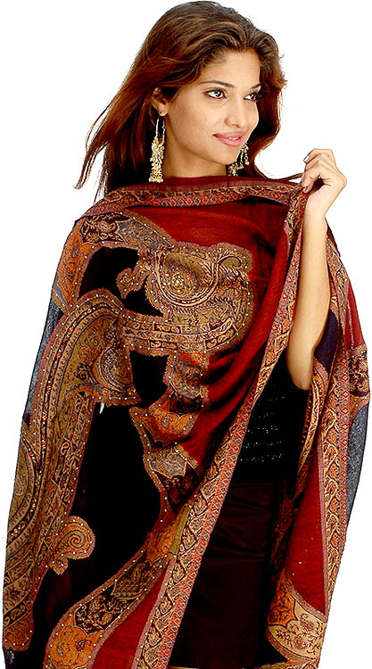 Multi-Color Jamawar Stole with Crystals