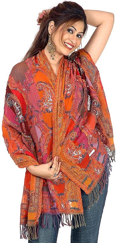 Multi-Color Jamawar Stole with Cutting