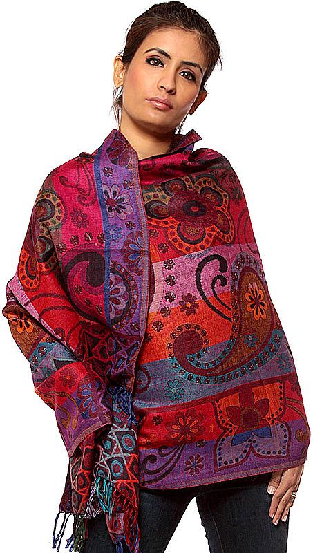Multi-Color Jamawar Stole with Floral Weave