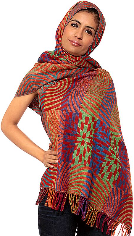 Multi-Color Jamawar Stole with Modern Weave