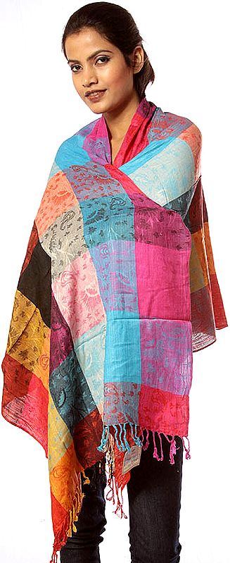 Multi-Color Jamawar Stole with Self Weave
