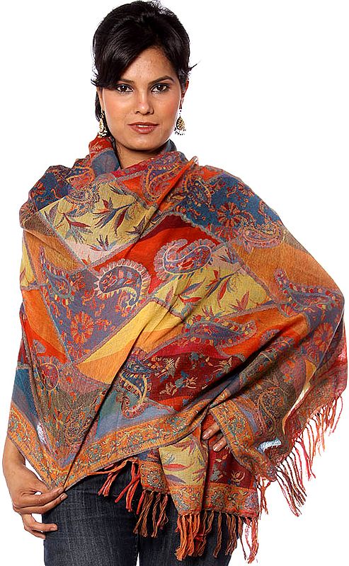 Multi-Color Jamawar Stole with Woven Paisleys