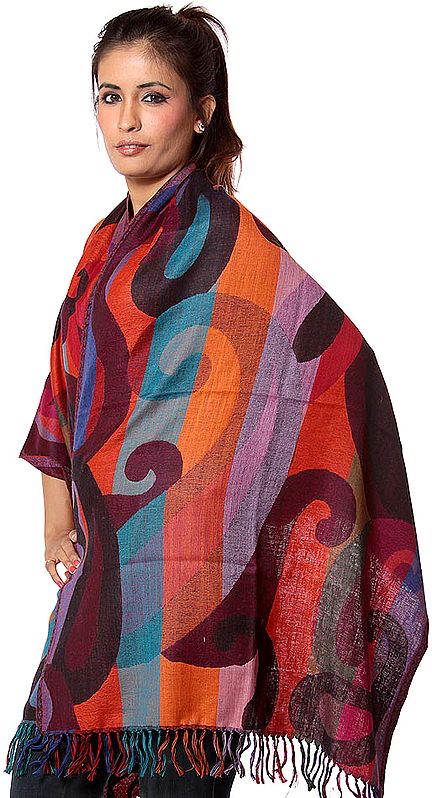 Multi-color Jamawar Stole with Woven Paisleys