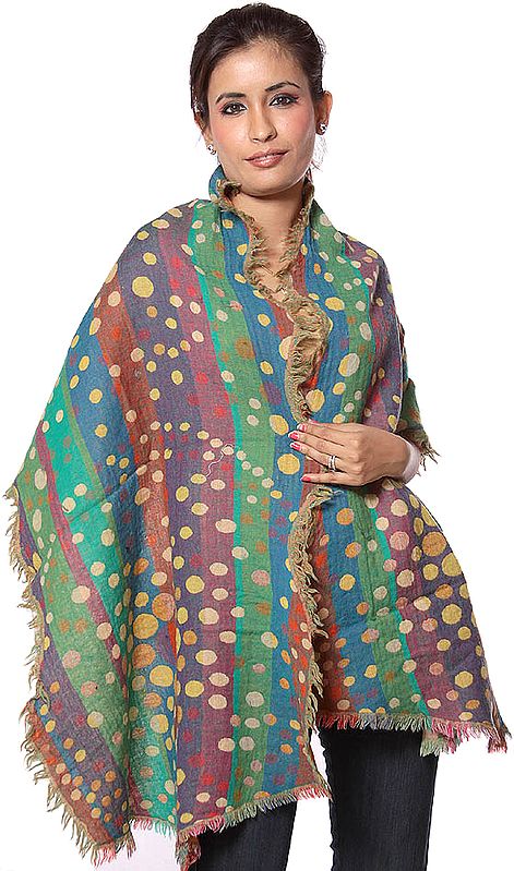 Multi-Color Polka Dotted Boiled-Wool Stole with All-Over Weave