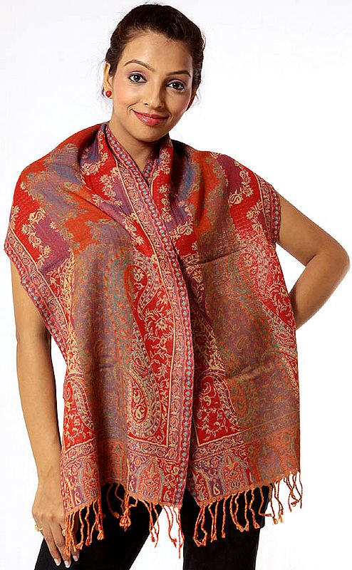 Multi-Color Reversible Jamawar Scarf with All-Over Weave