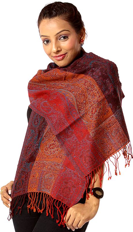 Multi-Color Reversible Jamawar Scarf with All-Over Weave
