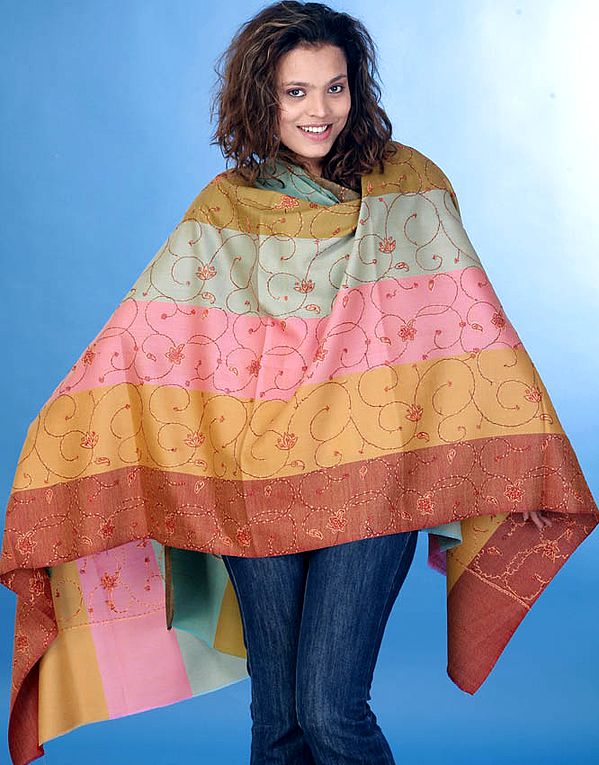 Multi-Color Shawl with Hand Needle Embroidery