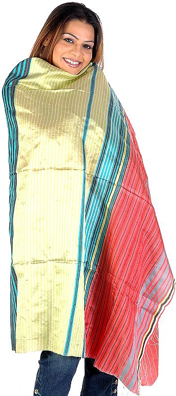 Multi-Color Shawl with Pin Stripes Hand-Woven in Kolkata