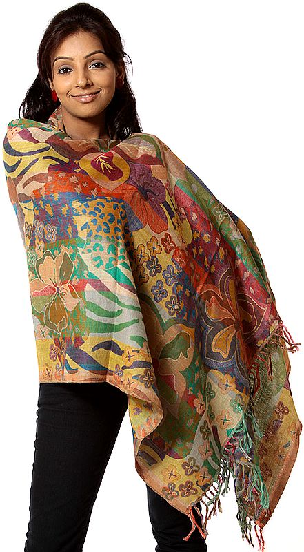 Multi-Color Stole with Floral Weave