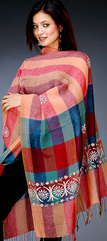 Multi-Color Stole with Threadwork and Sequins