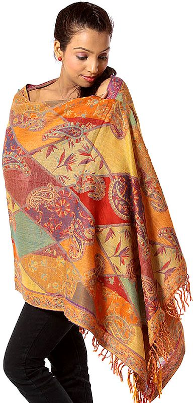 Multi-Color Stole with Woven Paisleys