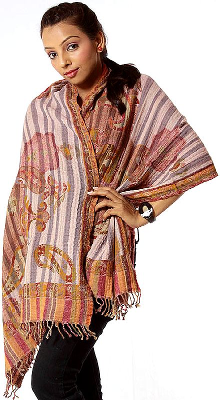 Multi-Color Striped Reversible Boiled-Wool Stole