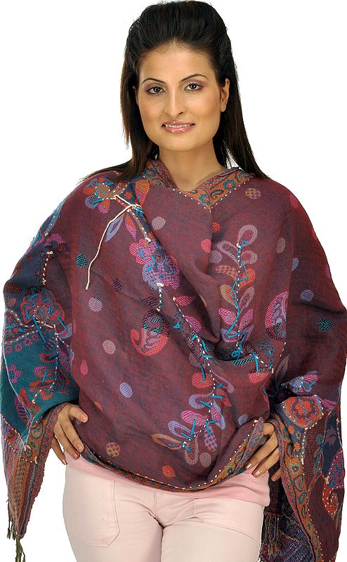 Multi-Color Woven Jamawar Stole with Aari Embroidery