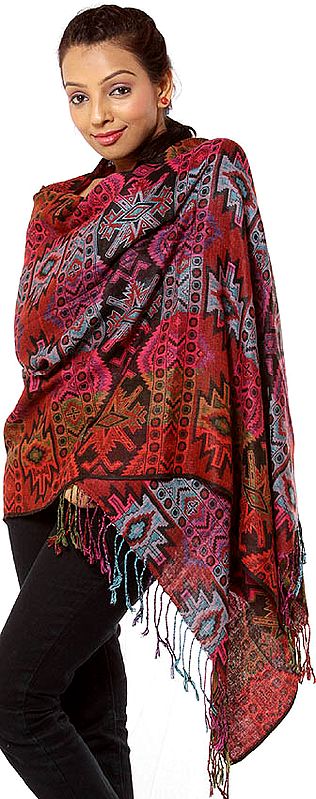 Multi-Colored Viscose Stole with All-Over Weave