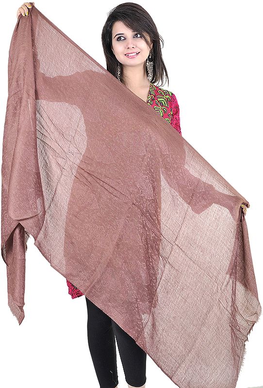 Mustang-Brown Cashmere Stole with Self-Weave