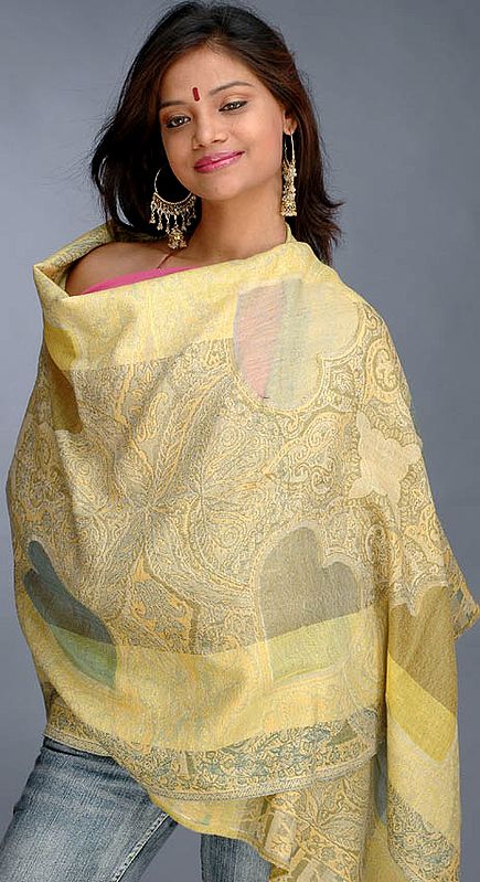 Mustard and Green Jamawar Stole